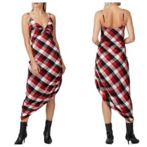 Monse Plaid Twist Sheath midi Dress red white black 45378